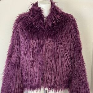 💋GORGEOUS!💋VTG FABULOUS FURS PURPLE FAUX CURLY MONGOLIAN FUR JACKET Size XL
